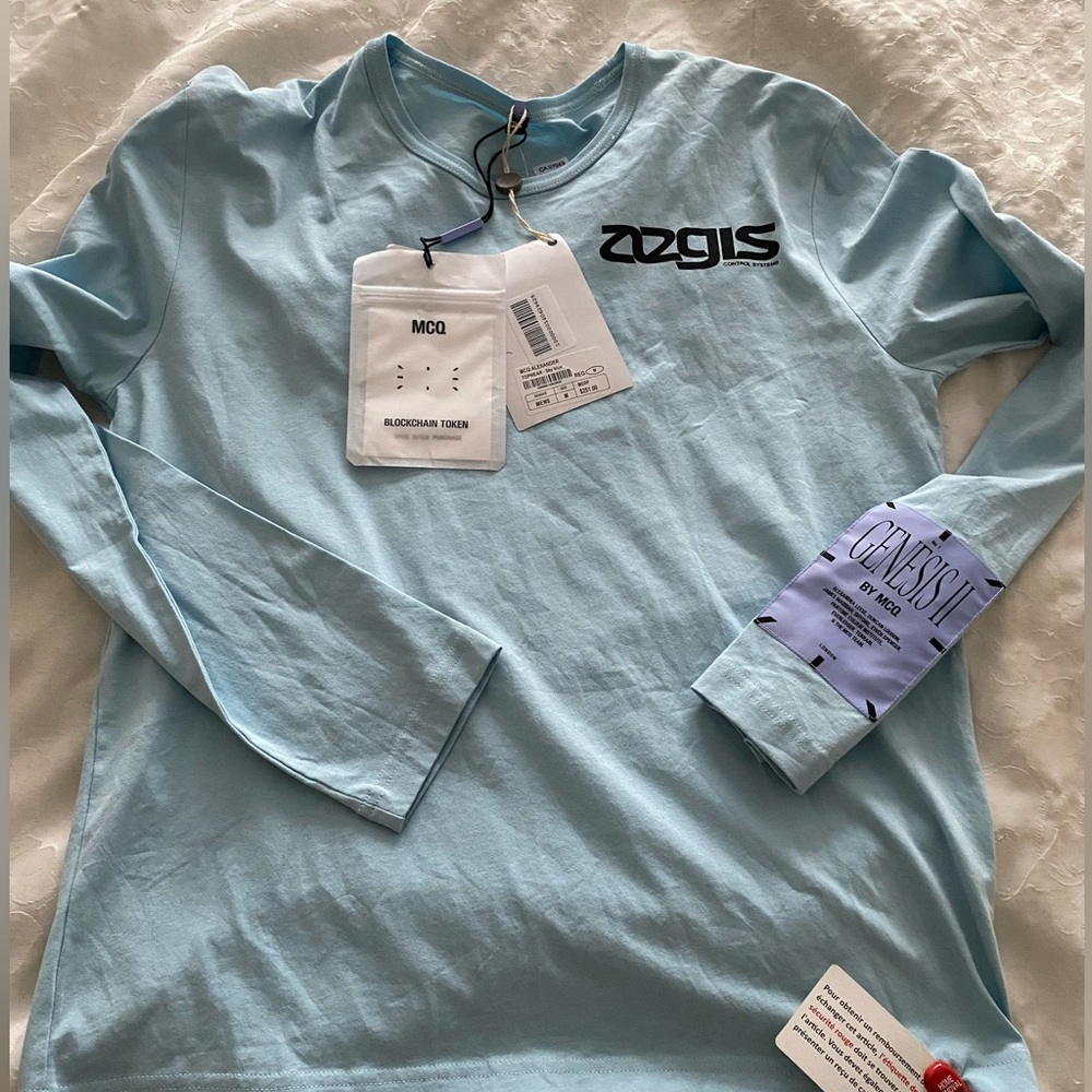 MCQ Alexander McQueen men’s Genesis 11 Light Blue Long Sleeve Shirt NWT size M